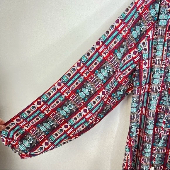 2/$25 CATO Red Bohemian Boho Tribal Western Lightweight Business Casual Blouse - Picture 7 of 14